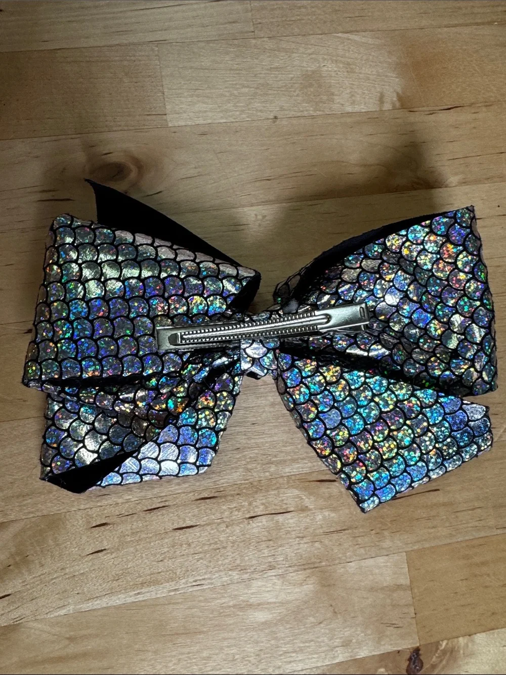 Holographic Mermaid Scale Hair Bow for Kids - Iridescent Black